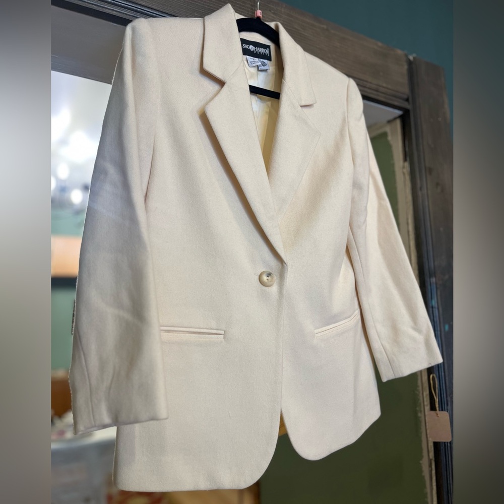 Vintage Sag Harbor Cream Wool Blazer, 4/Small - Picture 1 of 7